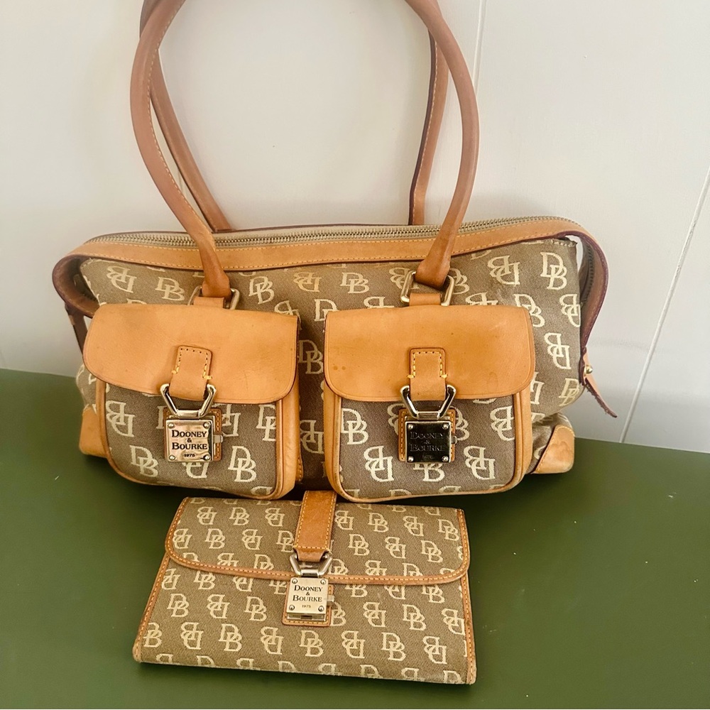 Dooney & Bourke Shoulder Bag with Monogram Canvas and Matching Wallet